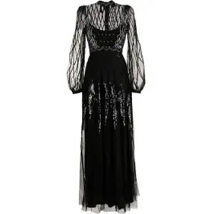 Temperley 'London' Black Gene Sequin-Embellished Long Dress Size 14